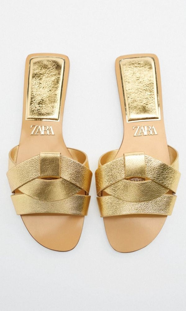 Zara Basic Gold Flat Slippers online