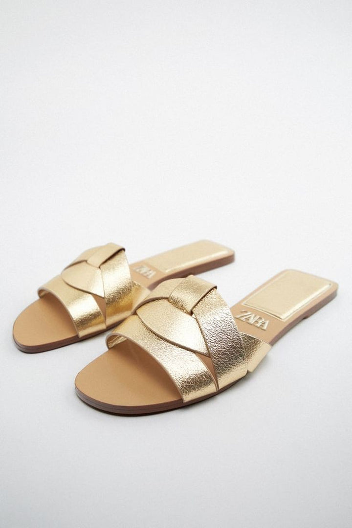 Buy Zara Basic Gold Slippers for Girls