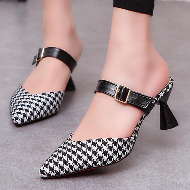 Lattice Pattern Pointed Toe Backless Heel - FASHION STEP