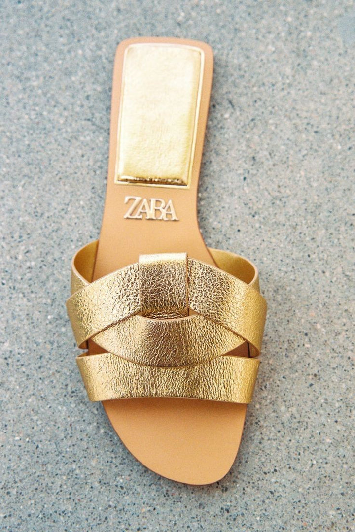 ZARA BASIC GOLD FLAT - FASHION STEP