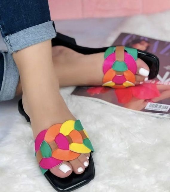 Black Multi Slippers for Girls