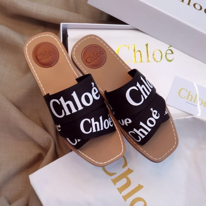 chloe denim flat shoes black