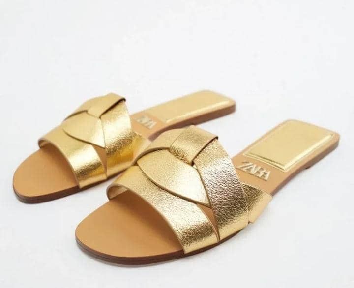 Zara Basic Gold Flat Slippers for Girls