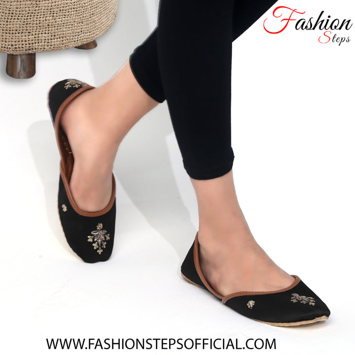 EMBELLISHED FLAT BLACK KHUSSA - FASHION STEP