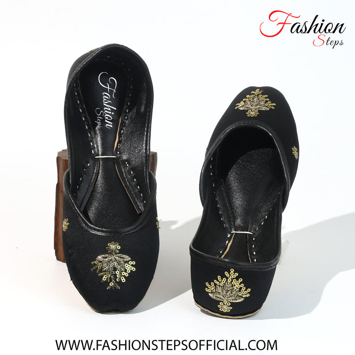 EMBELLISHED FLAT BLACK KHUSSA - FASHION STEP