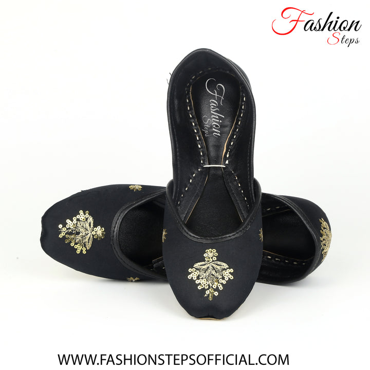 EMBELLISHED FLAT BLACK KHUSSA - FASHION STEP