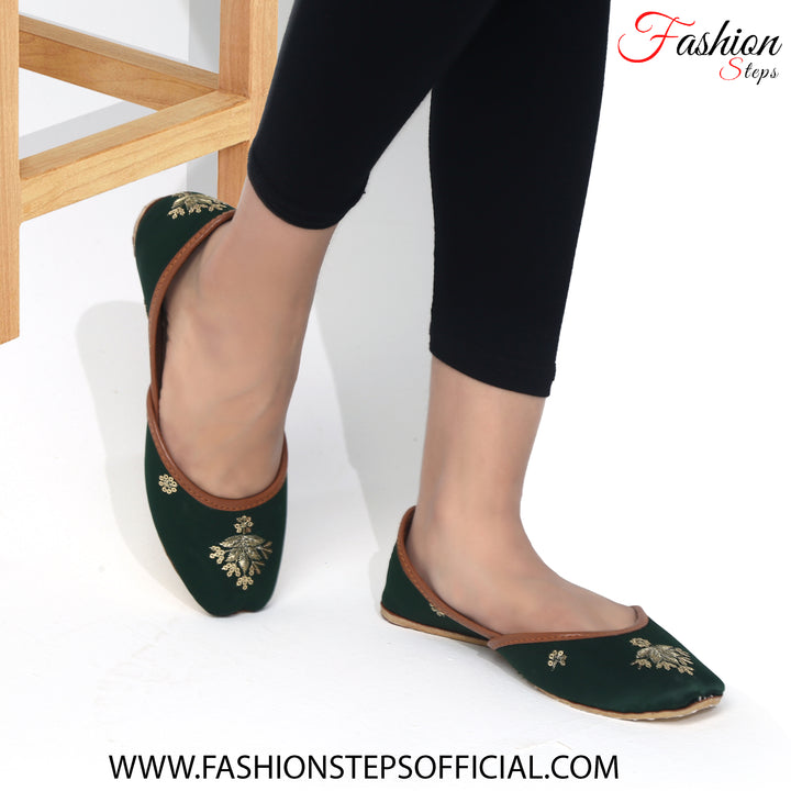 Green embroidery khussa - FASHION STEP