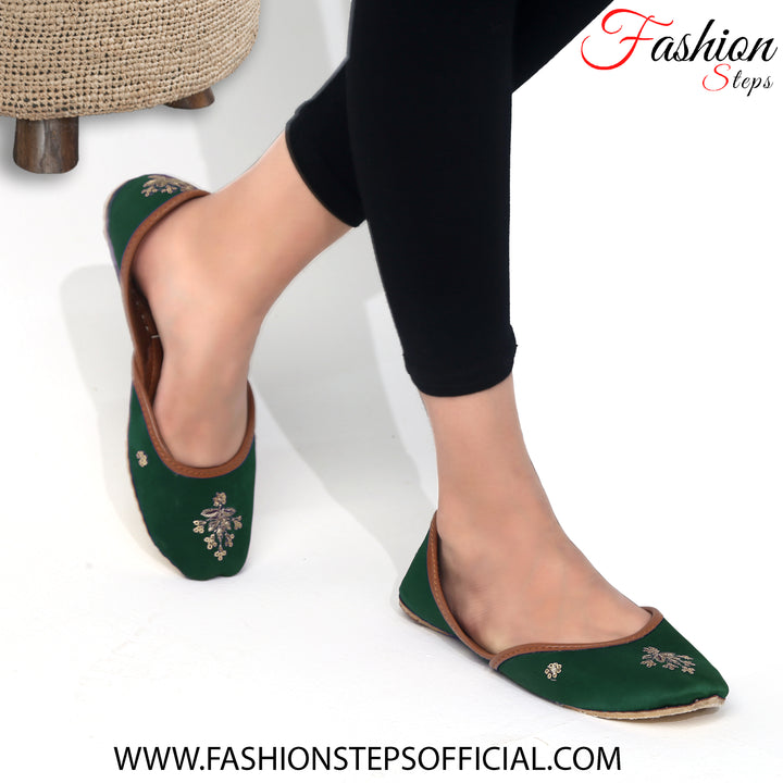 Green embroidery khussa - FASHION STEP