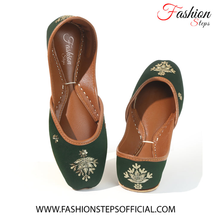 Green embroidery khussa - FASHION STEP