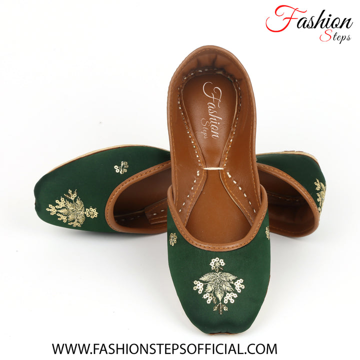 Green embroidery khussa - FASHION STEP