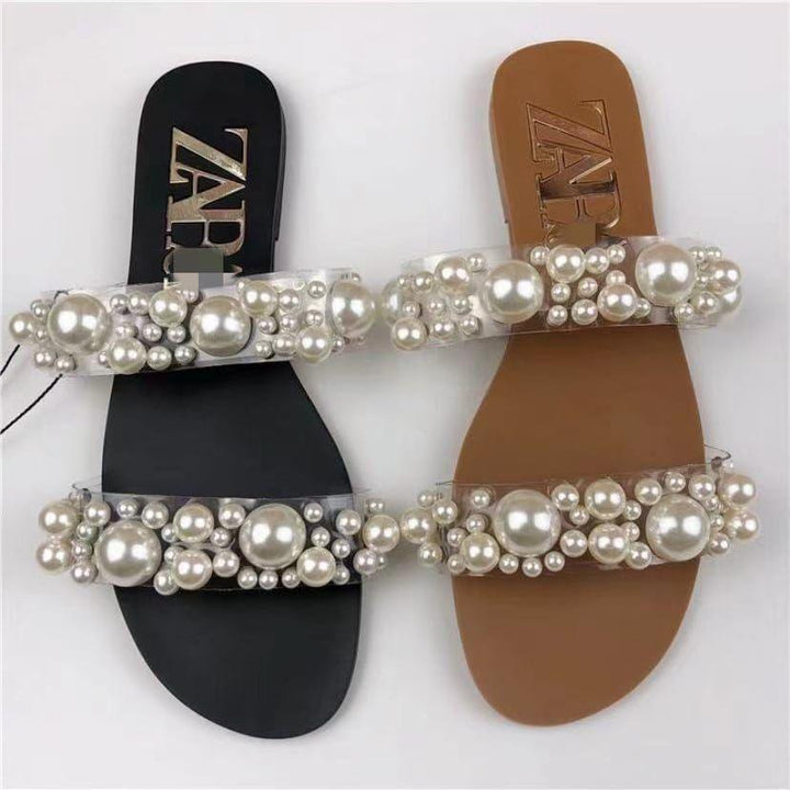 Zara Pearl Flat Slippers