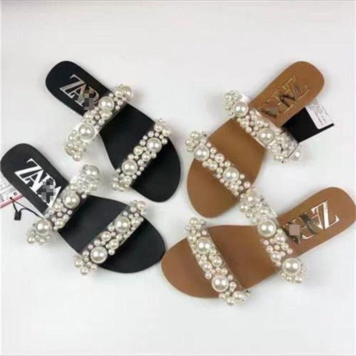 ZARA PEARL FLAT(BROWN) - FASHION STEP