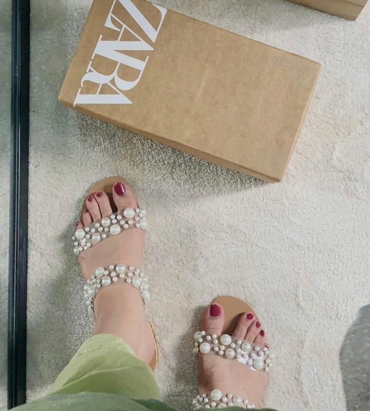 ZARA PEARL FLAT(BROWN) - FASHION STEP