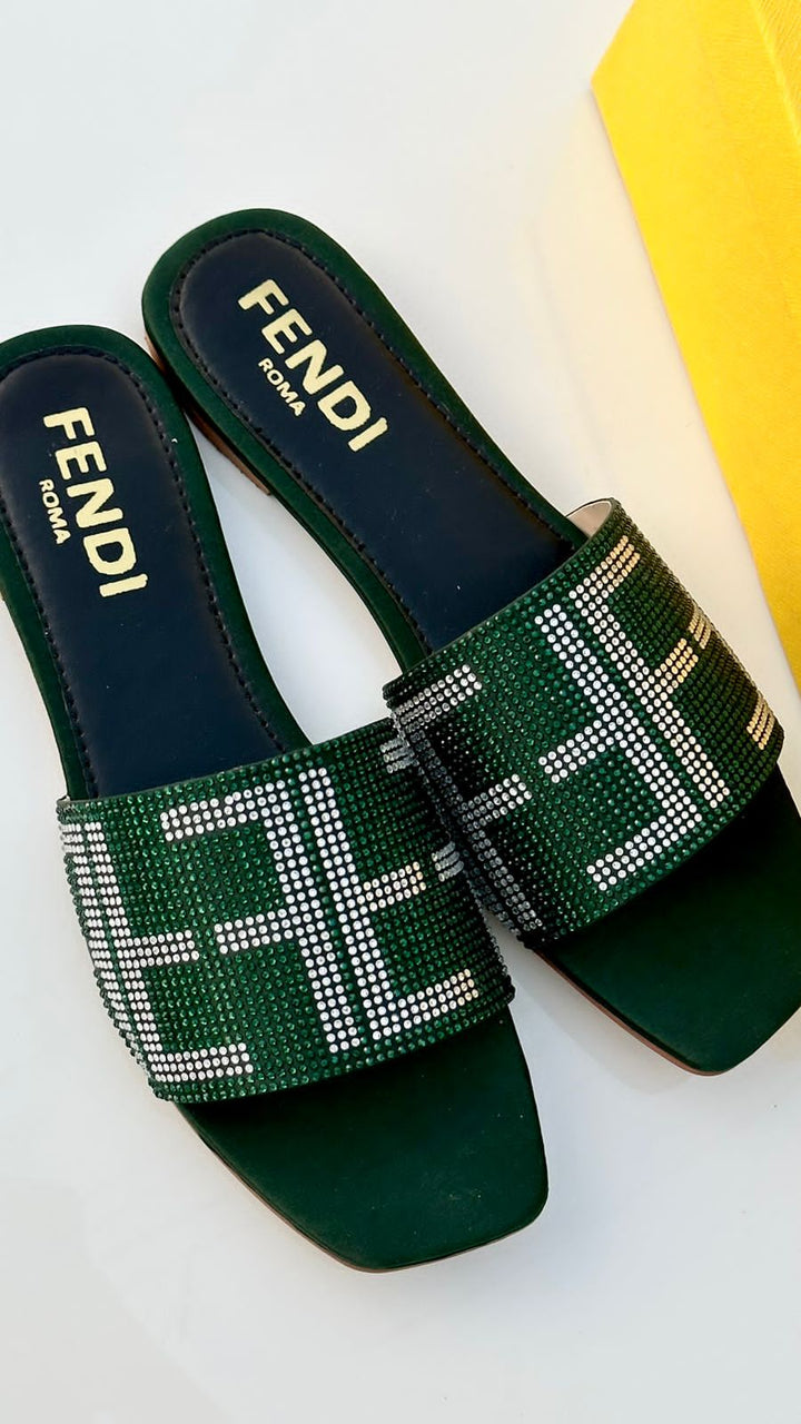  Fendi Roma Green Slippers for Ladies