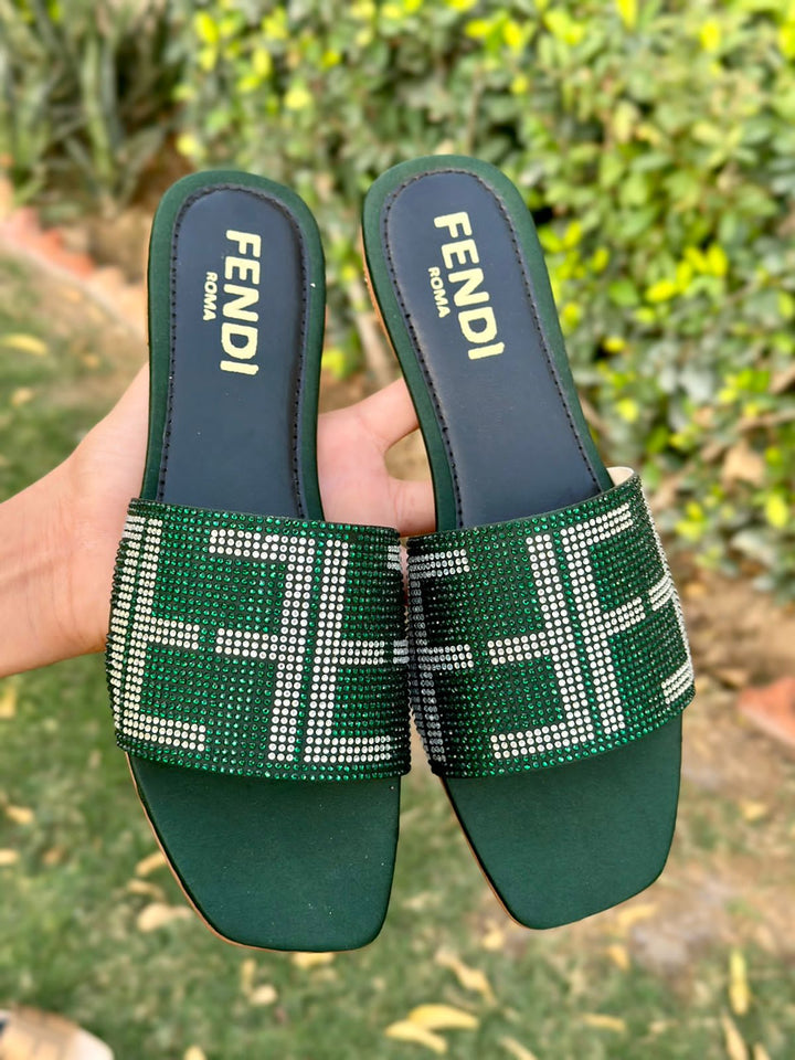 Best Fendi Roma Green Slippers for Ladies