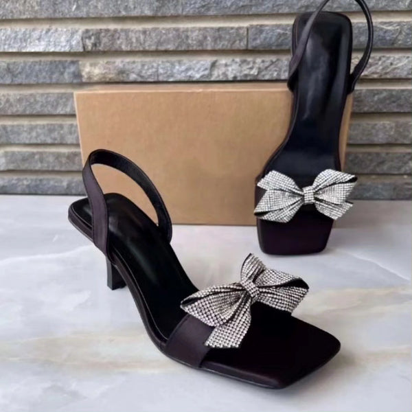 BLACK BOWSTRAP KITTI HEEL - FASHION STEP