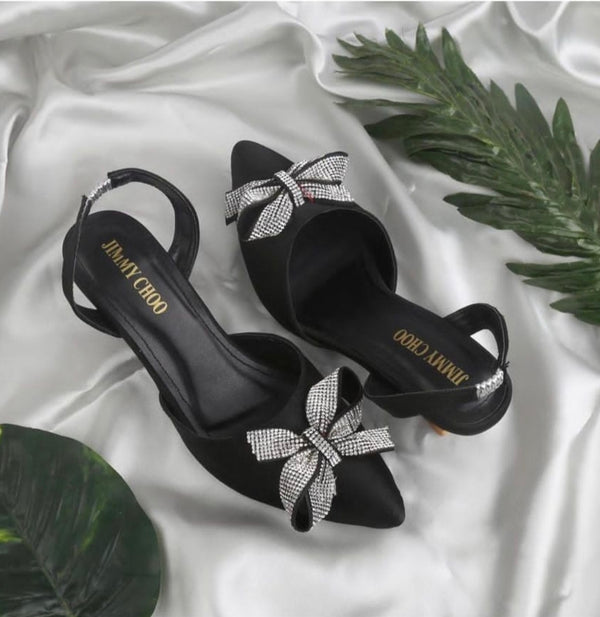 BLACK BOWSTRAP KITTI HEEL - FASHION STEP