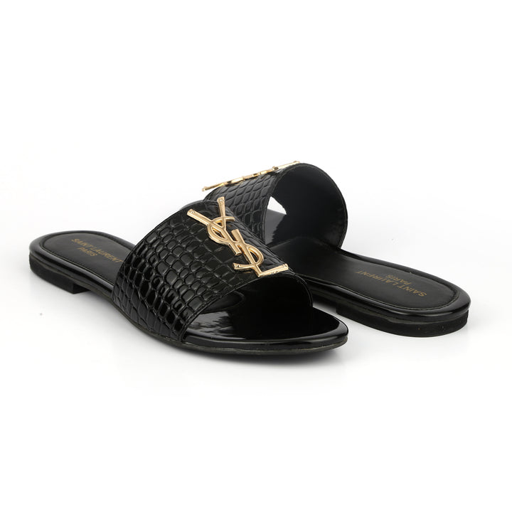 Black YSL Crocodile Slippers