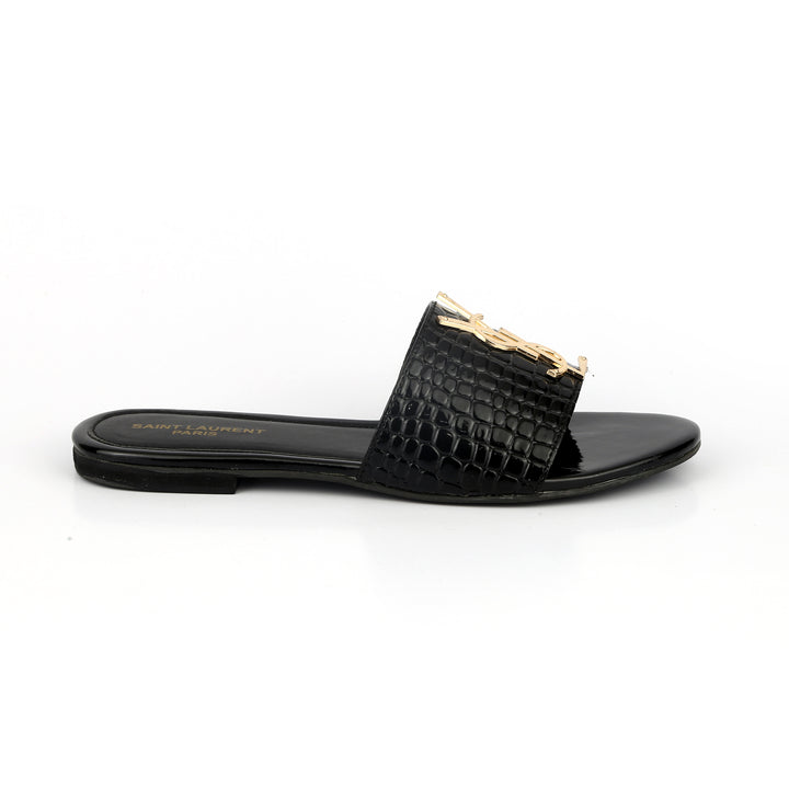 YSL CROCODILE FLAT ( BLACK) - FASHION STEP