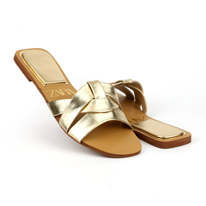 Buy Zara Basic Gold Flat Slippers 