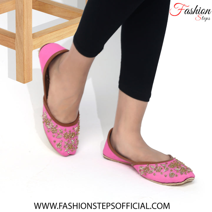 Pink Embroidered Khussa - FASHION STEP