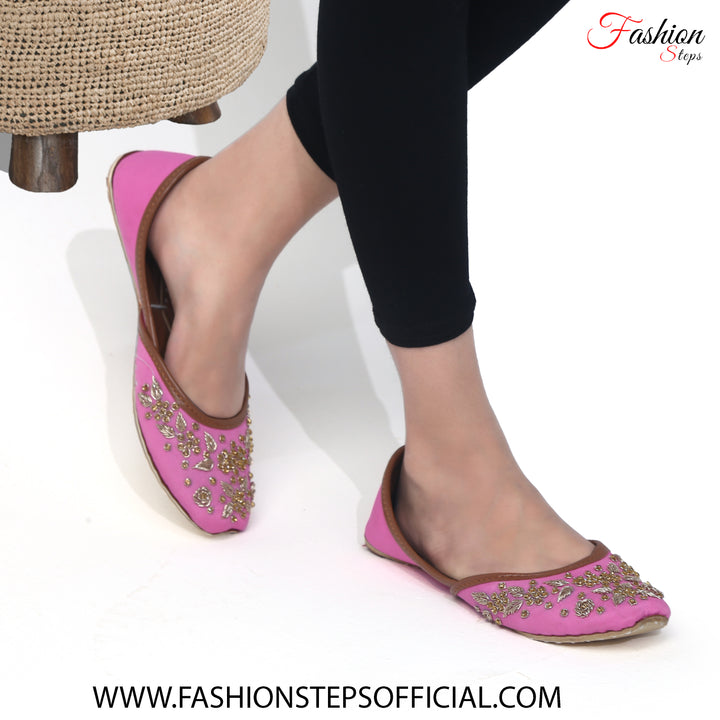 Pink Embroidered Khussa - FASHION STEP