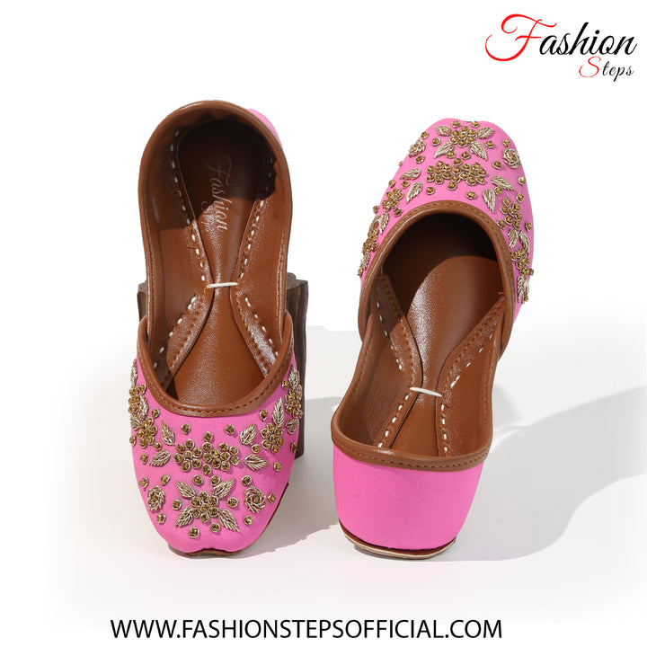 Pink Embroidered Khussa - FASHION STEP