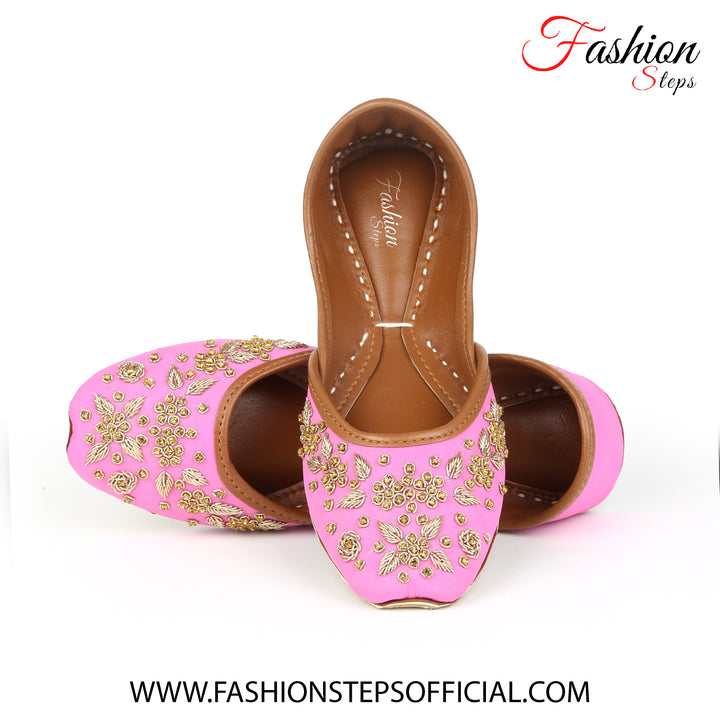 Pink Embroidered Khussa - FASHION STEP