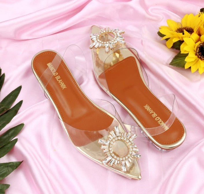 GOLD CENDRALA TRANSPERANT FLAT - FASHION STEP