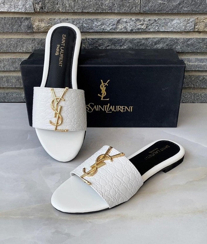 YSL CROCODILE FLAT (WHITE) - FASHION STEP