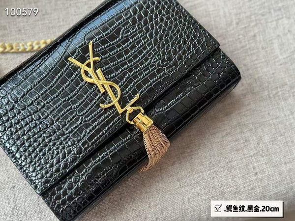 YSL Small Chain Leather Bag (BLACK)