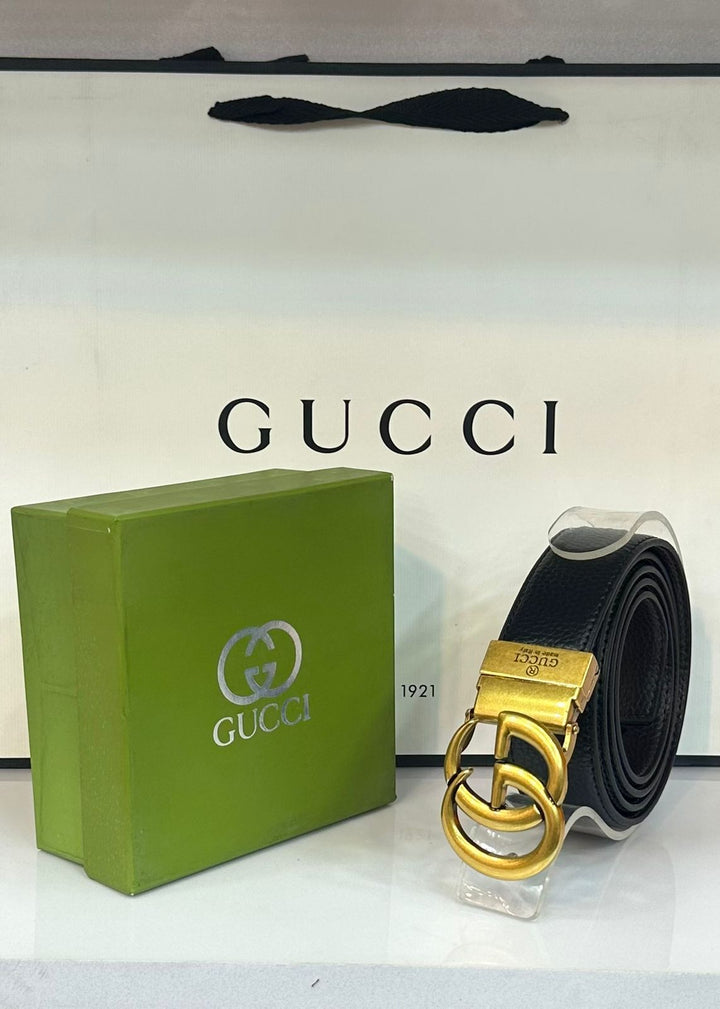 Gucci Black Belt With Golden Buckle (36) - FASHION STEP