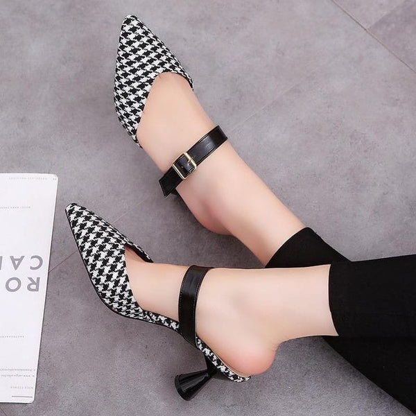 Lattice Pattern Pointed Toe Backless Heel - FASHION STEP