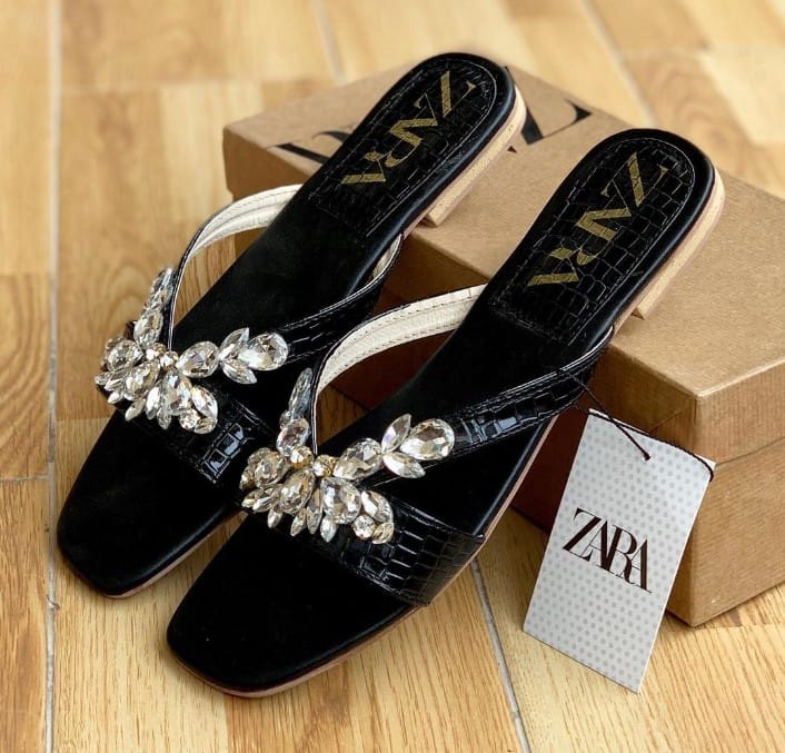 Zara crystal black flats slippers 