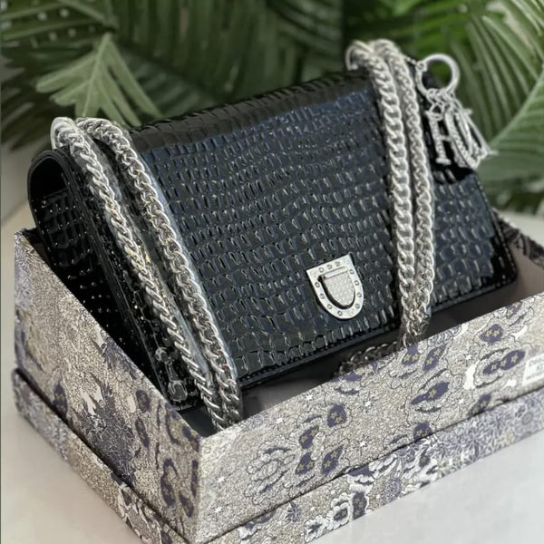 Medium Crocodile-Textured Bag