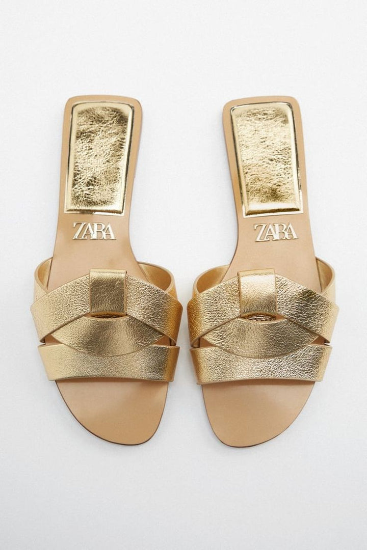 ZARA BASIC GOLD FLAT - FASHION STEP