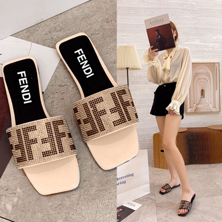 Fendi Roma Golden Slippers for Women