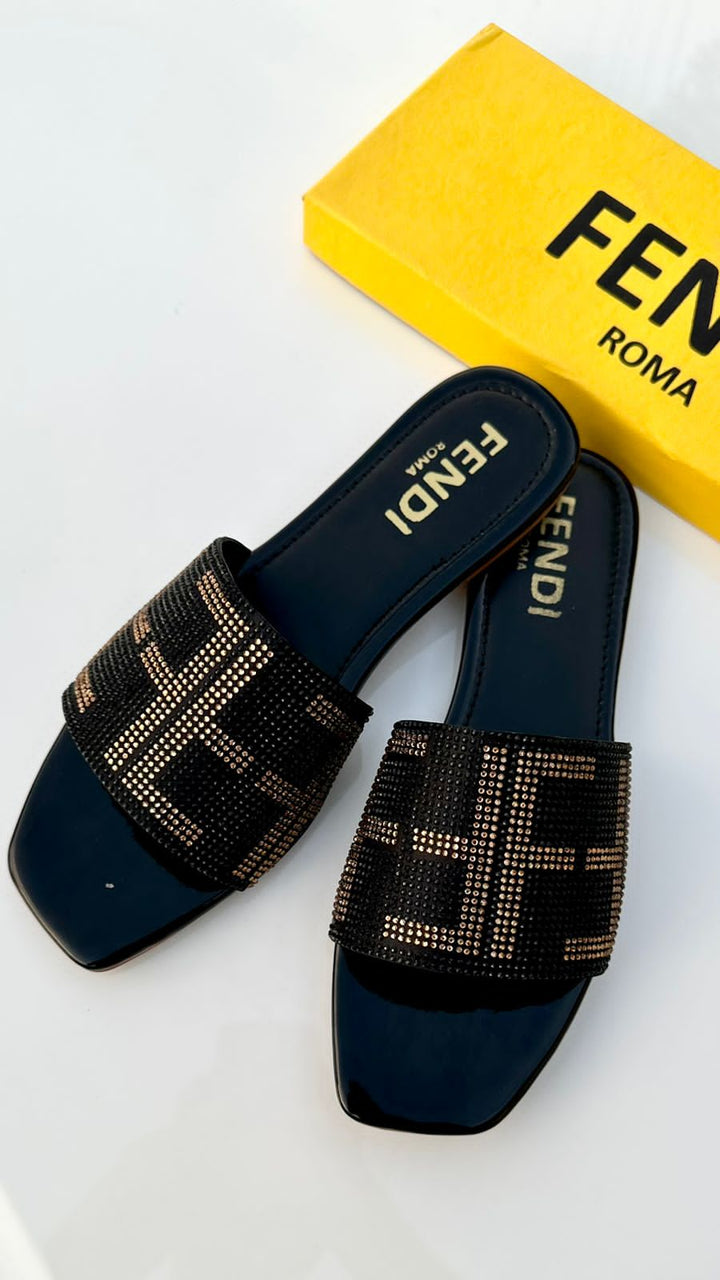 Fendi Roma Black Slippers 